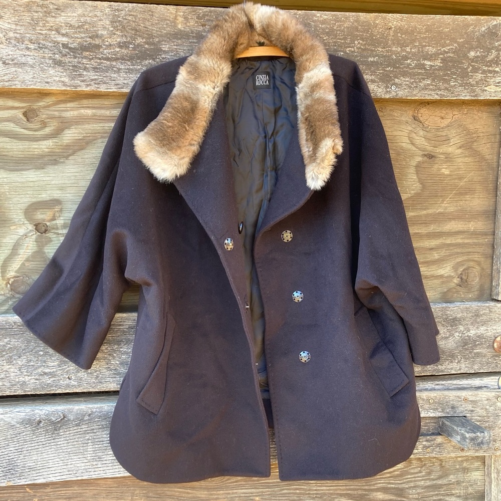 🇮🇹Made In Italy🇮🇹 CINZIA ROCCA Pure Virgin Wool Coat with Rabbit Fur Trim